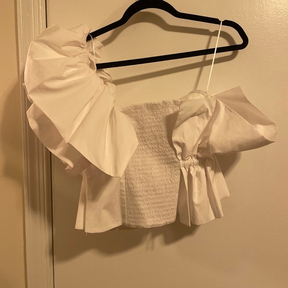 Rare! Zara Blogger White Cotton Poplin Ruffle One Shoulder Bustier Top S - Picture 9 of 11